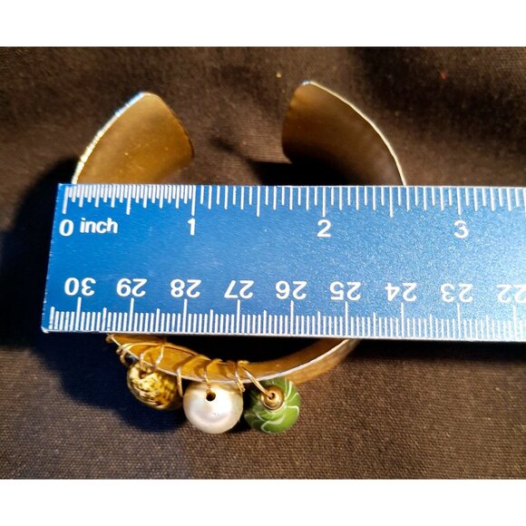 Hammered Gold-Tone Cuff Bracelet With Gemstone Bead Accents - Picture 6 of 6